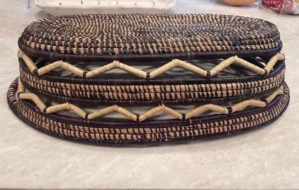 Large african weaved basket  large oblong purple